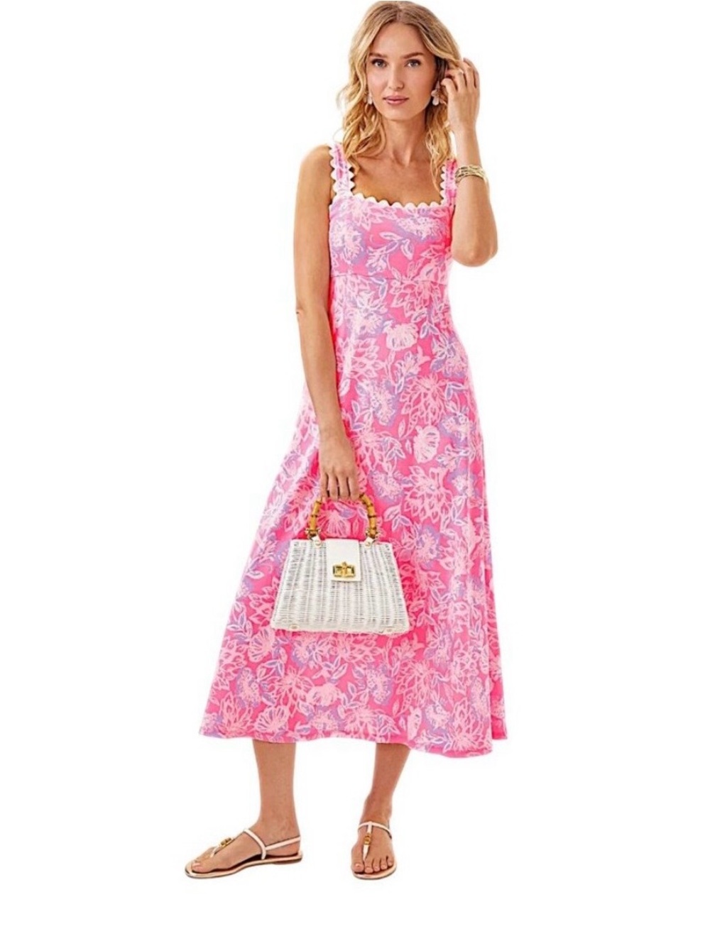 Lilly Pulitzer (NWOT) Dwyer Midi Dress, Rousseau Pink Zen Garden